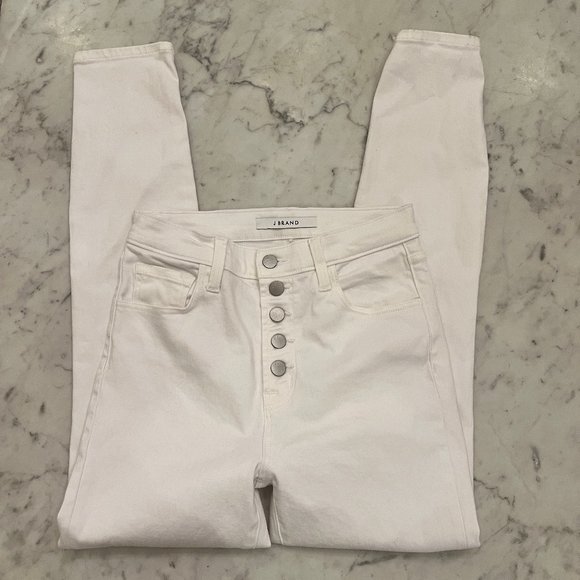 J. Brand White Hi Rise Crop Button Fly Skinny Jeans Size 26 - Picture 7 of 12